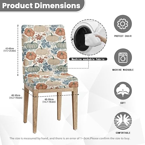 Miniatura 6 de HUGS IDEA Juego de 2 fundas para sillas de comedor con diseño de calabaza otoñal, fundas para sillas de comedor, fundas lavables para sillas