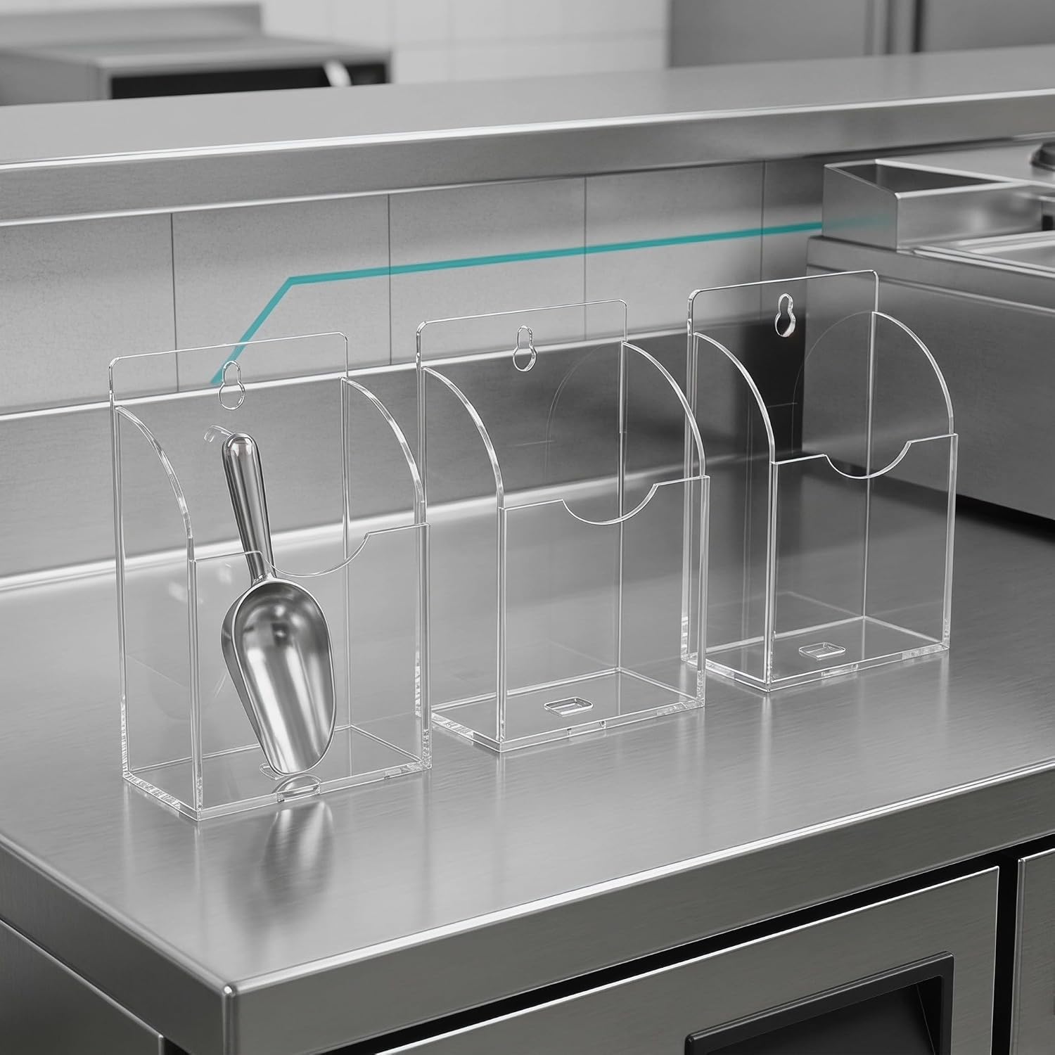 3pcs Acrylic Ice Scoop Holder Set for Bar and Commercial Spaces Desktop and Wall Mounted Ice Scoop Container with Rounded Corners and Polished Edges to Prevent Marks and Keeps Dry