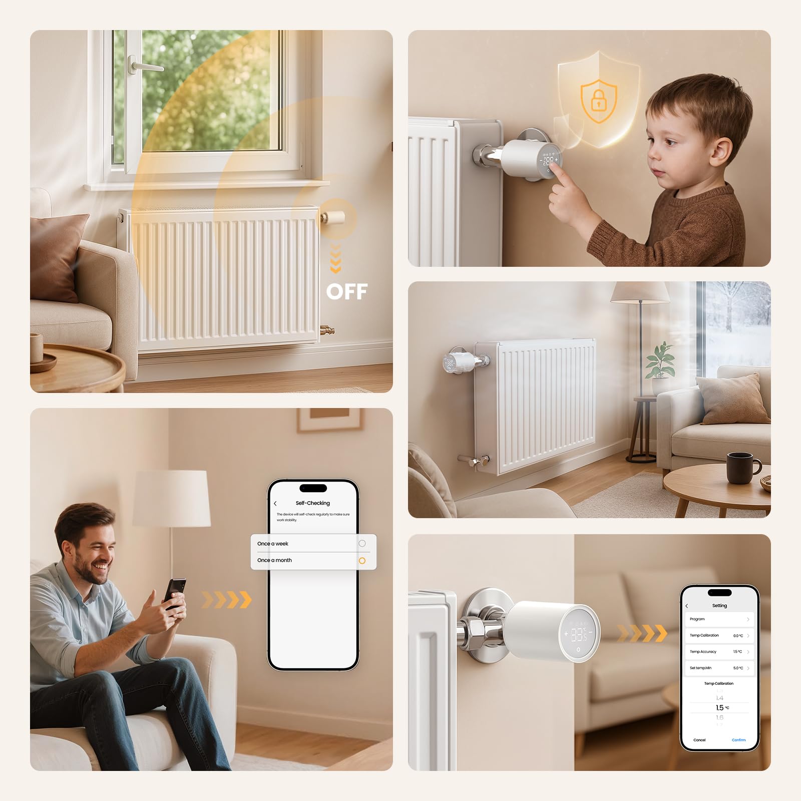 EMKE Smart Heizkörperthermostat Kit, Intelligenter Heizungsthermostat inklusive Tuya Zigbee 3.0 Gateway mit App-Funktion, kompatibel mit Alexa & Google Home, M30*1,5mm, 6 Adapter