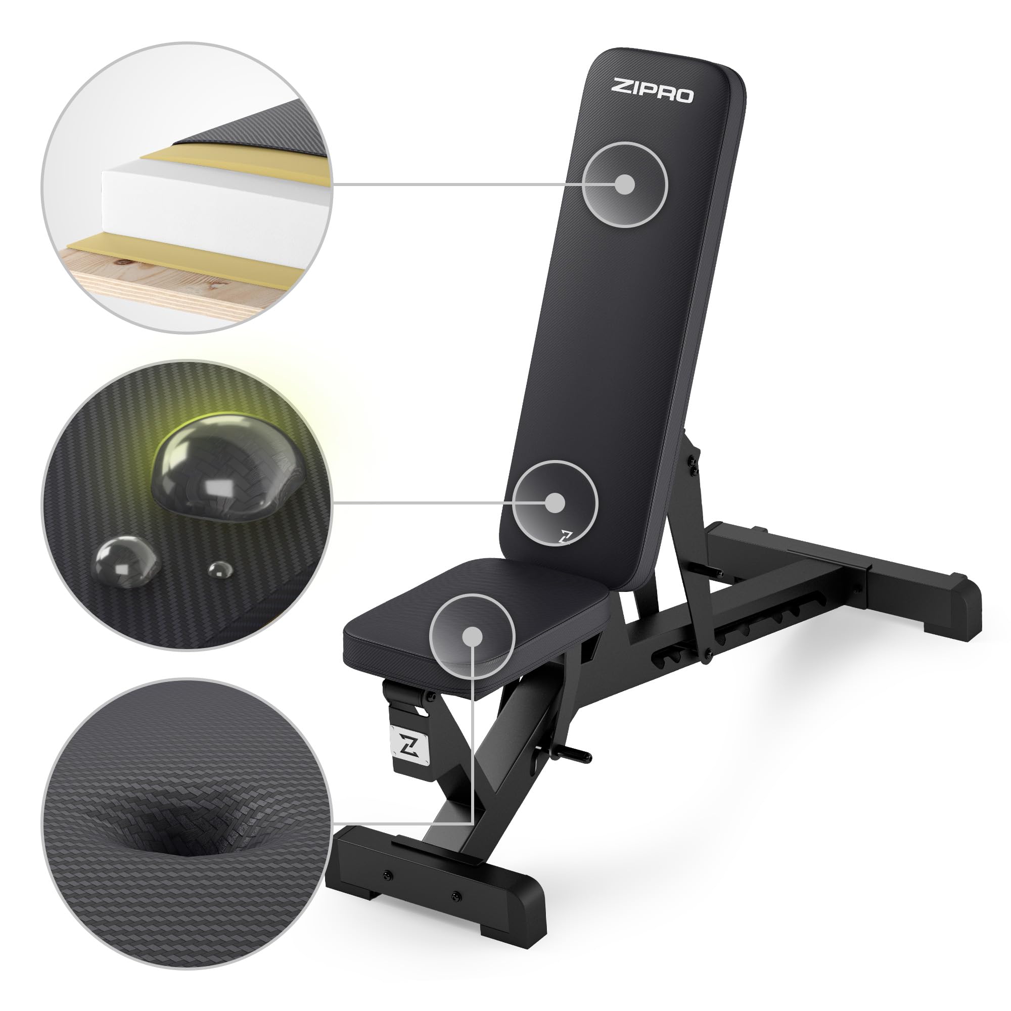 Zipro banco de entrenamiento plegable, banco de press de banca, banco de fitness, banco multifuncional para abdominales, equipo de fitness, banco plano, banco de pesas, estación de fuerza