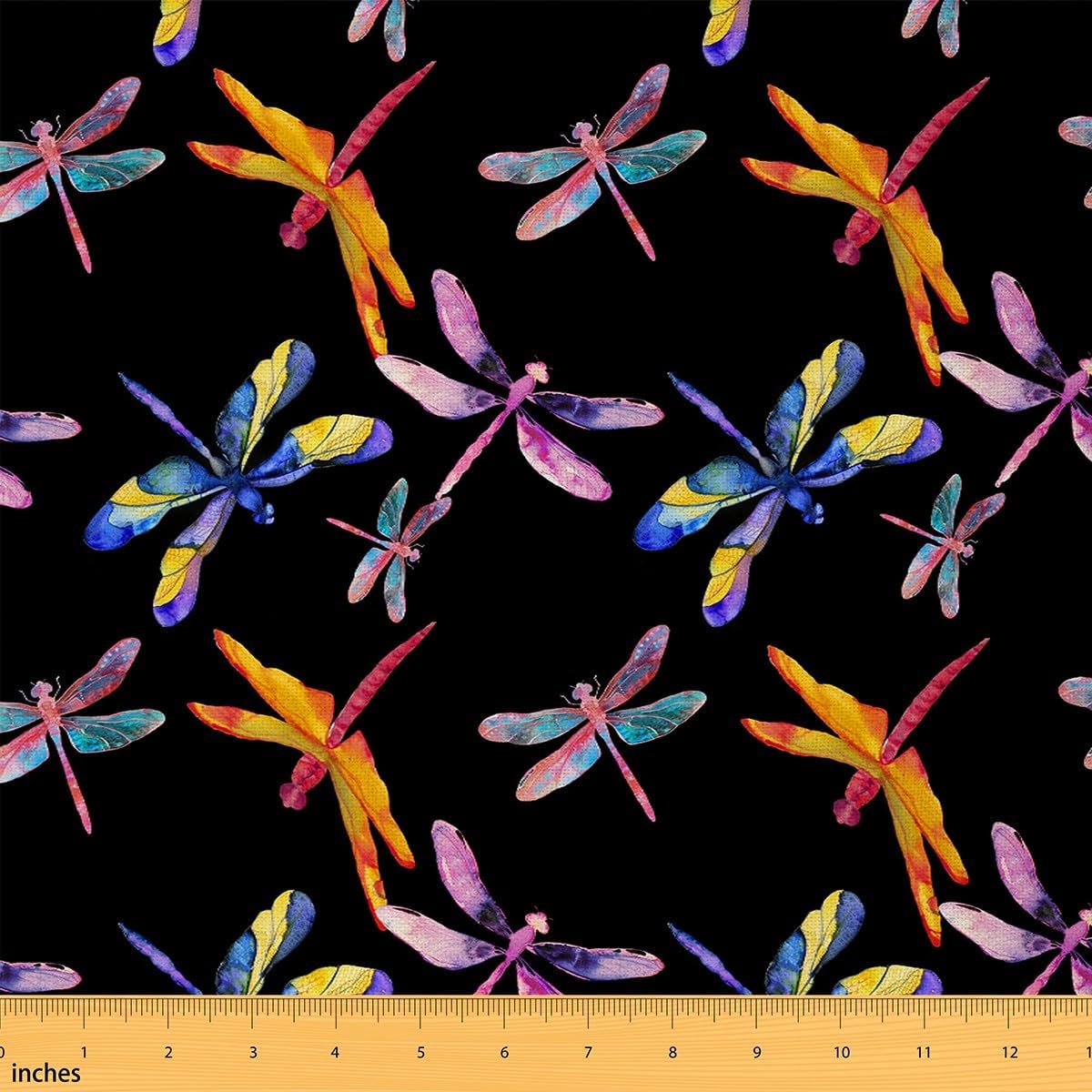 Colorful Dragonfly Decorative Fabric by The Yard Rainbow Wild Animal Paint Print Indoor Outdoor Upholstery Fabric Rustic Farmhouse Fabric for Quilting Sewing Arts DIY Craft,3 Yards