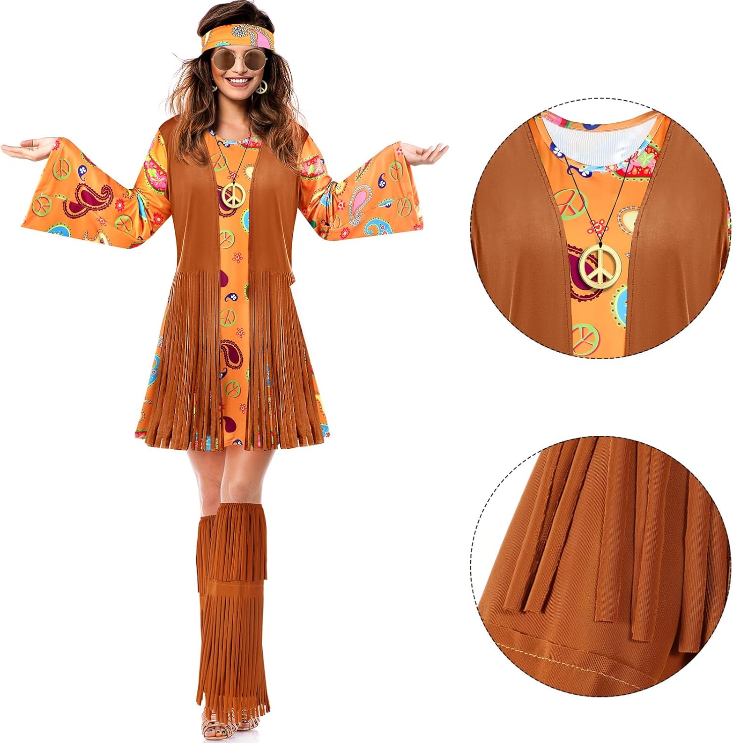 SATINIOR 70s 60s Hippie Costume Set 70s Dress Outfits Accessories for Women Halloween Disco Clothing for Adult Girls - Image 4