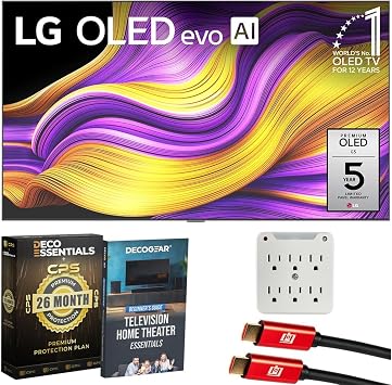 LG 55" G5 OLED evo 4K UHD TV with One Wall Design 2025 Bundle with Deco Essentials CPS Exclusive 26 Month Protection, 2X HDMI Cable, Surge Adapter & Deco Gear Home Theater Beginners Guidebook