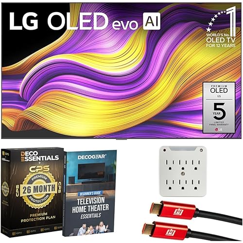 LG 65" G5 OLED evo 4K UHD TV with One Wall Design 2025 Bundle with Deco Essentials CPS Exclusive 26 Month Protection, 2X HDMI Cable, Surge Adapter & Deco Gear Home Theater Beginner's Guidebook