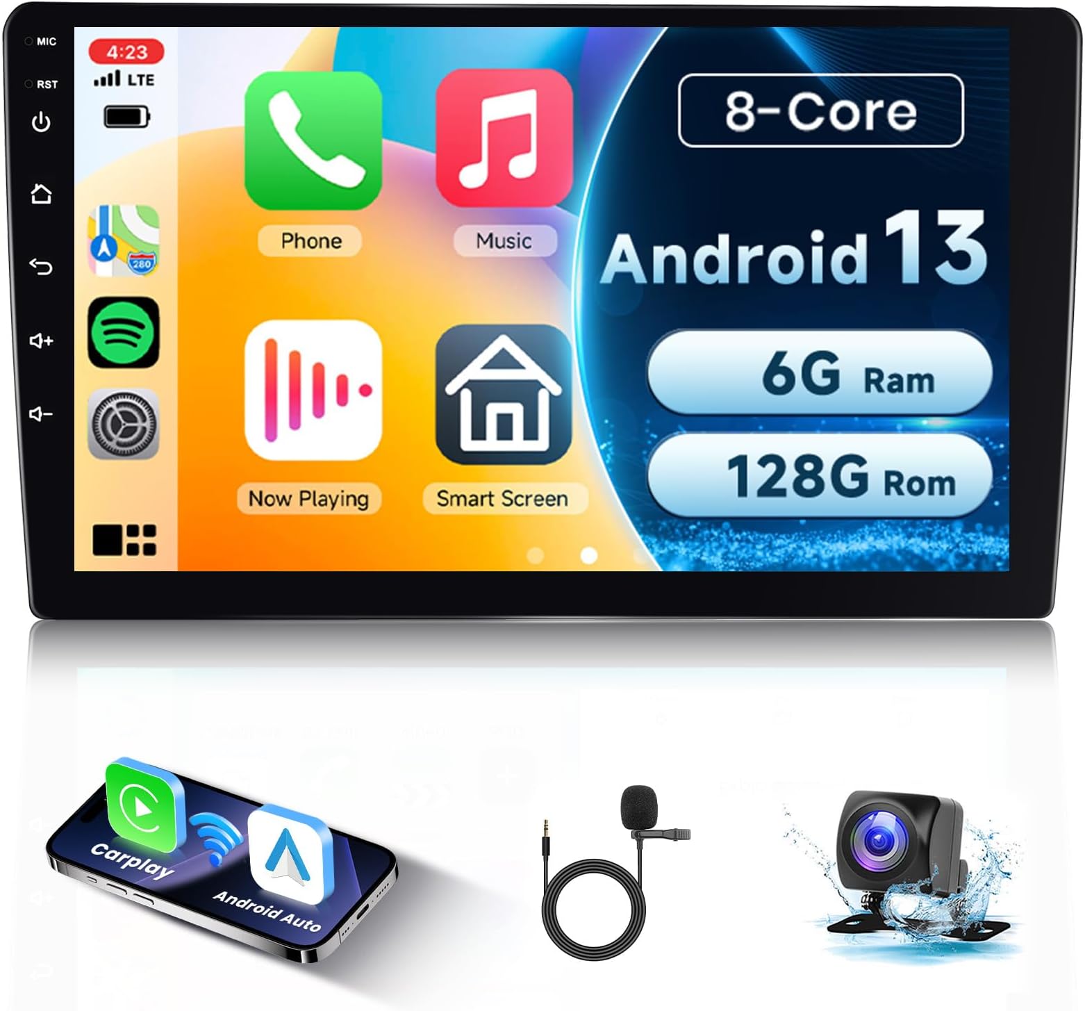 Hodozzy6GB+128GB 8 Core Android Car Radio 2 Din with Wireless Carplay/Android Car, 10 Inch Touchscreen 2 Din Car Stereo with GPS / WiFi / Bluetooth 5.0 / FM/RDS/USB/SWC+HD Rear Camera