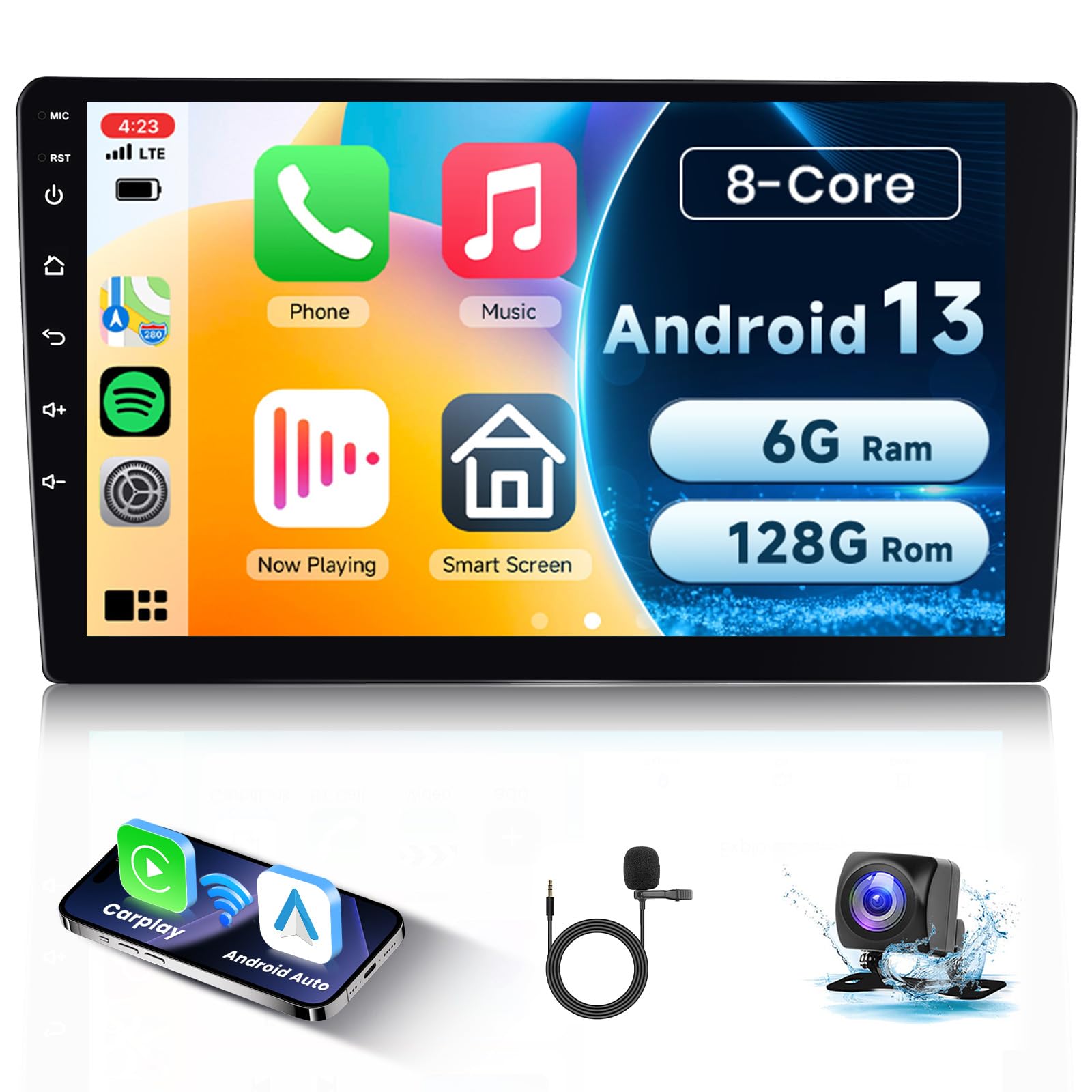 Hodozzy6GB+128GB 8 Core Android Car Radio 2 Din with Wireless Carplay/Android Car, 10 Inch Touchscreen 2 Din Car Stereo with GPS / WiFi / Bluetooth 5.0 / FM/RDS/USB/SWC+HD Rear Camera