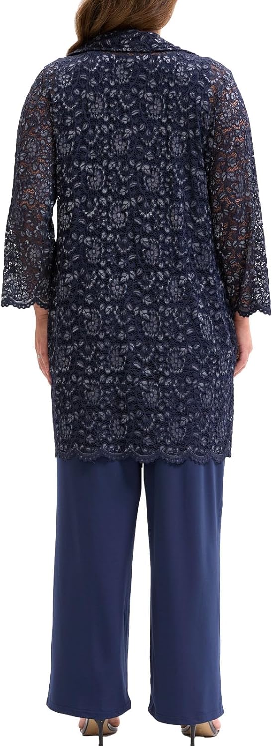 Plus Size Mother of The Bride 3 Piece Lace Pant Suit Set Formal Wedding Guest Attire for Weddings Evening Party Occasions