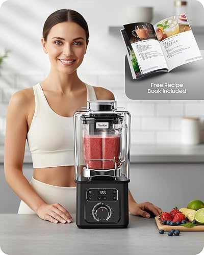 Vista 8 de Licuadora al vacío profesional comercial con protector silencioso, 2026 actualizado 40000 RPM, máximo 3000 W/4 HP, taza Eastman Tritan de 56 onzas