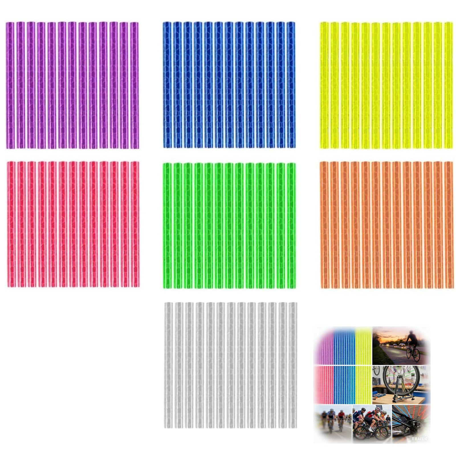 Vauki 84 riflettori colorati per raggi per bicicletta – 360° visibilità circolare per bicicletta, 7 colori riflettenti per raggi per bicicletta, durevoli e impermeabili per tutti i tipi di biciclette