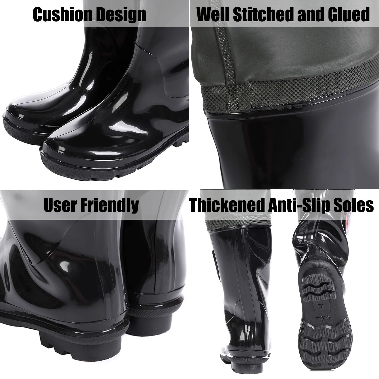 Watstiefel Hüft-Wathose Für Fliegenfischen, Schwarze, wasserdichte Watstiefel Für Männer Und Frauen Mit Profilsohle Für Angeln Im Teichschlamm