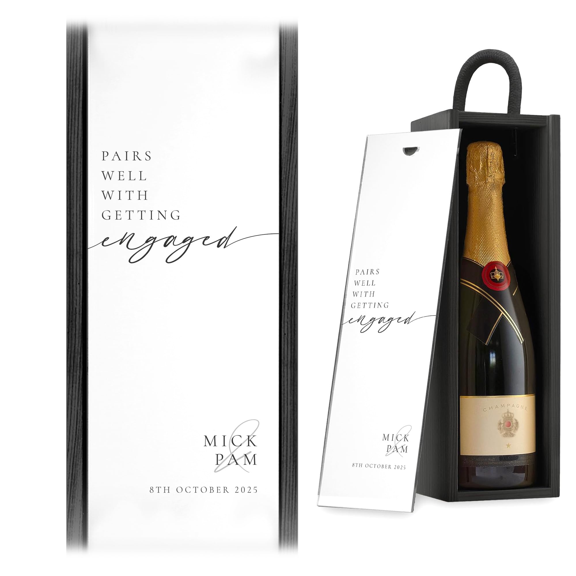 A1 Graphics Ltd Black Pairs Well With Getting Engaged Wine Gift Box Custom Printed Engagement Gift (Black)
