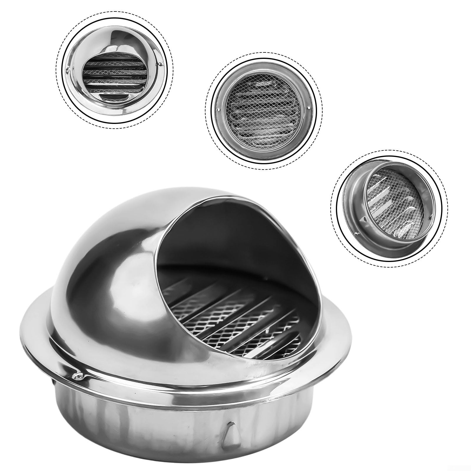 Tappo di sfiato da parete in acciaio inox per unità e ventilatori (120 mm)