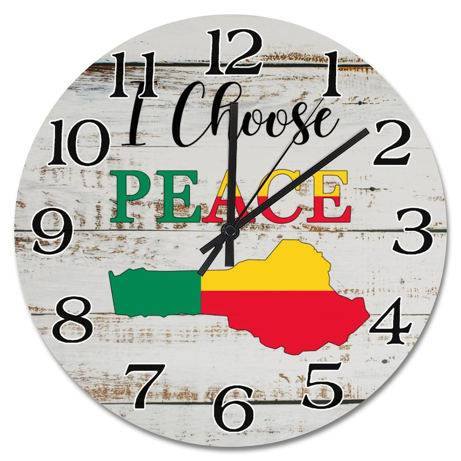 Horloge murale en bois Bénin I Choose Peace rustique 38cm