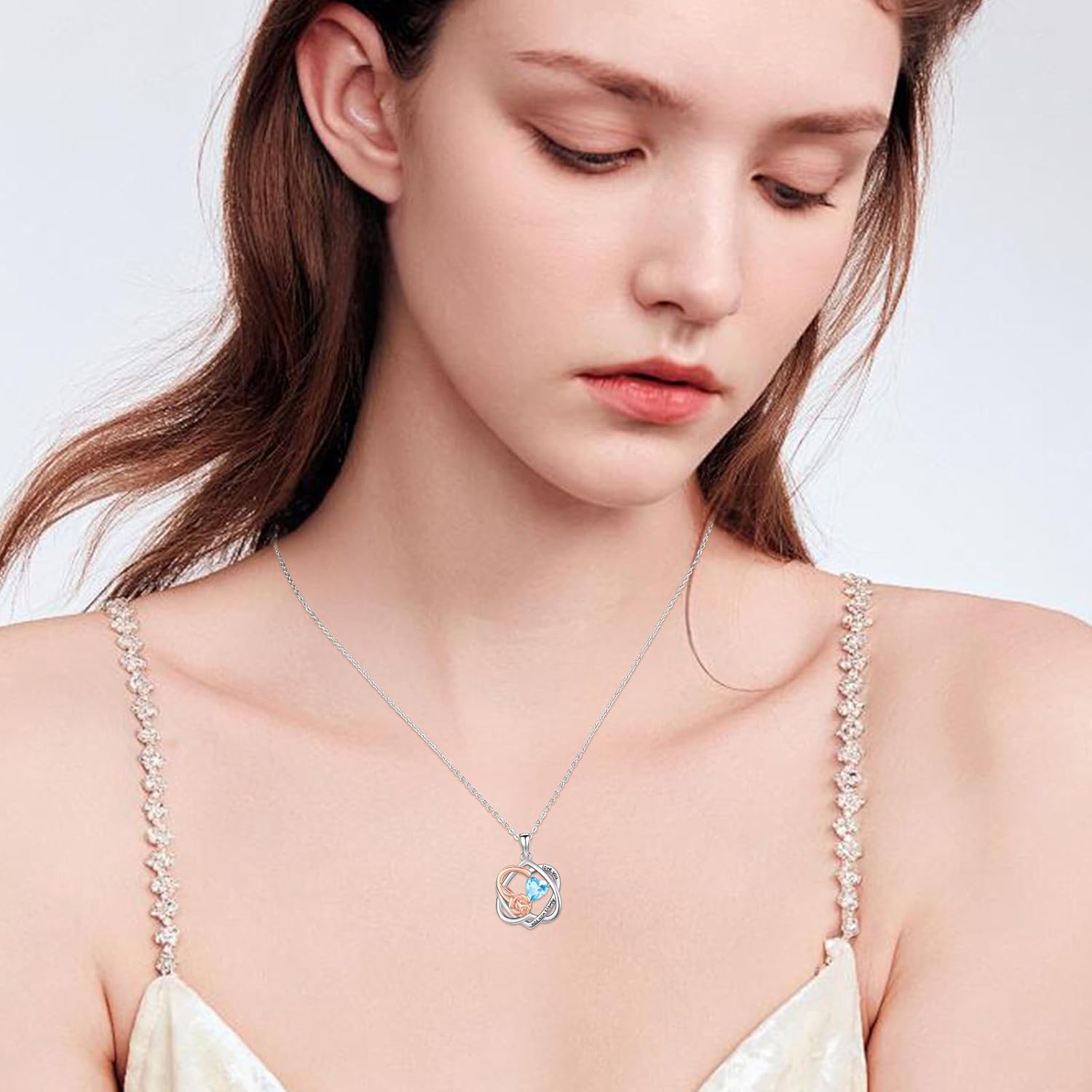 Birthstone Necklace for Women, Heart Infinity Necklace, Rose Flower Pendant for Mom,Mothers Family Birth Stone Jewelry, Anniversary Christmas Birthday Gift for Wife Her Girlfriend - Image 4