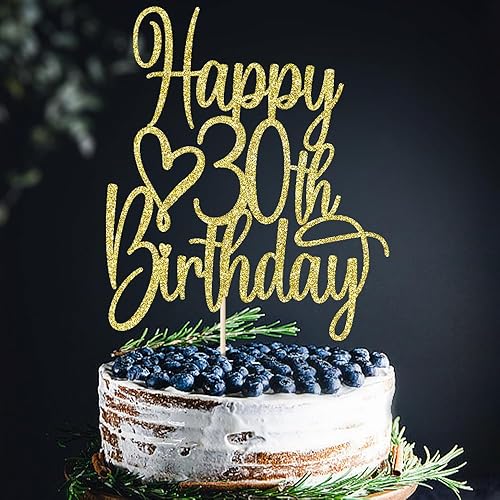 Miniatura 4 de FLORCMET - Decoración para pastel de cumpleaños de 30 años con purpurina dorada, decoración para tartas de 30 años, decoración de pasteles para