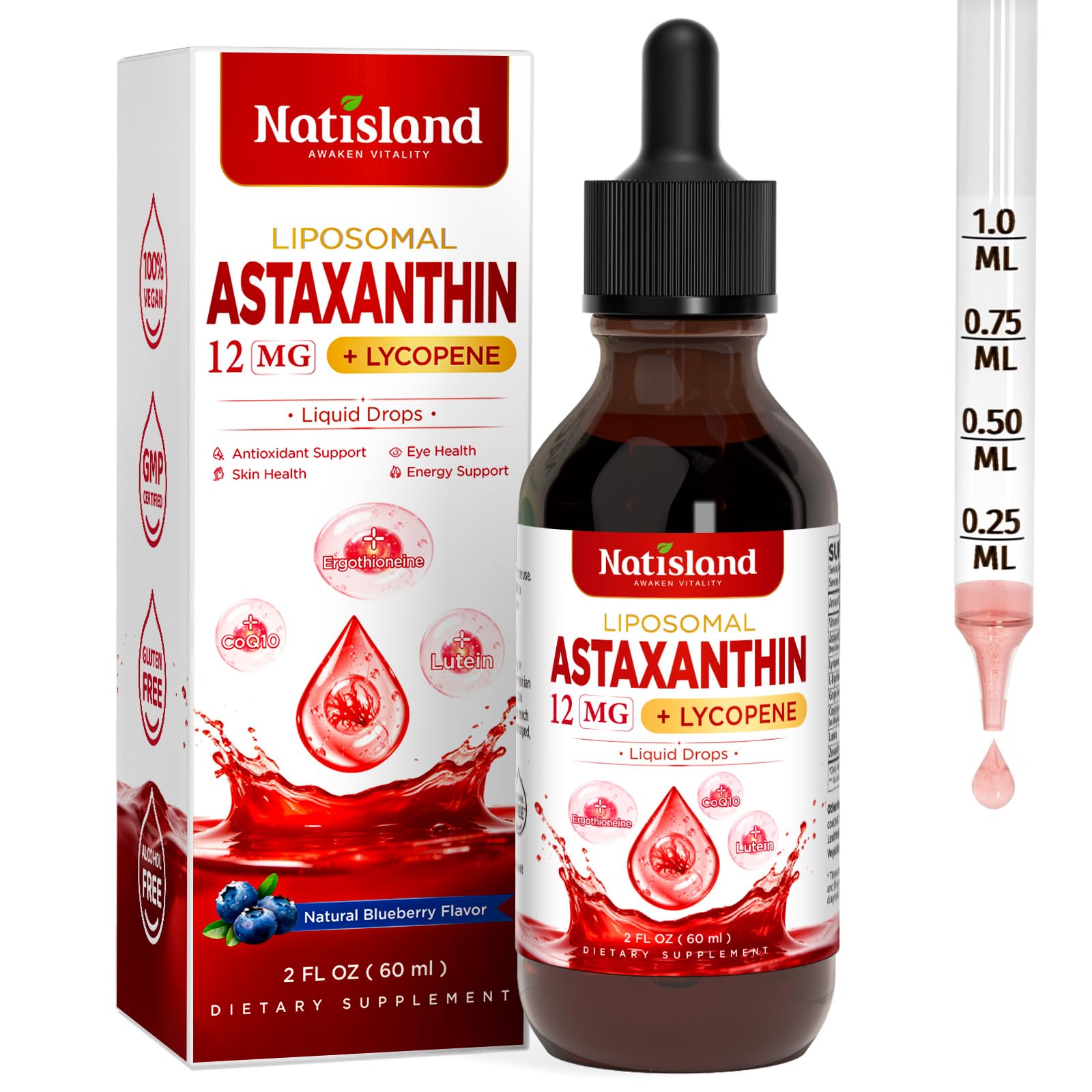 Liposomal Astaxanthin 12mg Supplement, Organic Astaxanthin Liquid