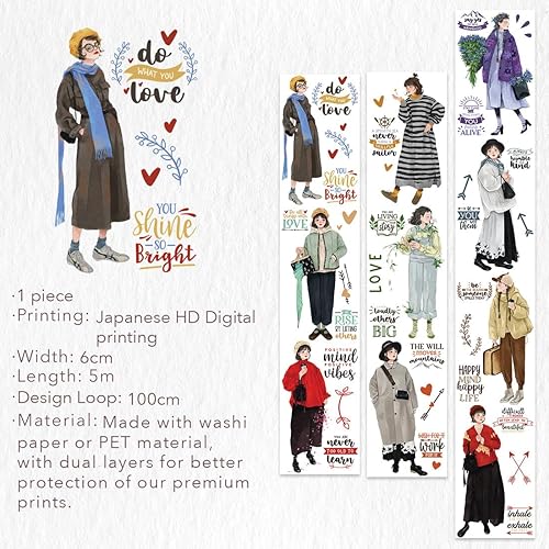 Miniatura 9 de WT First Encounter Wide Washi Tape, rollo individual, diseños originales, cinta decorativa de moda para niñas, figuras de personajes modernos para
