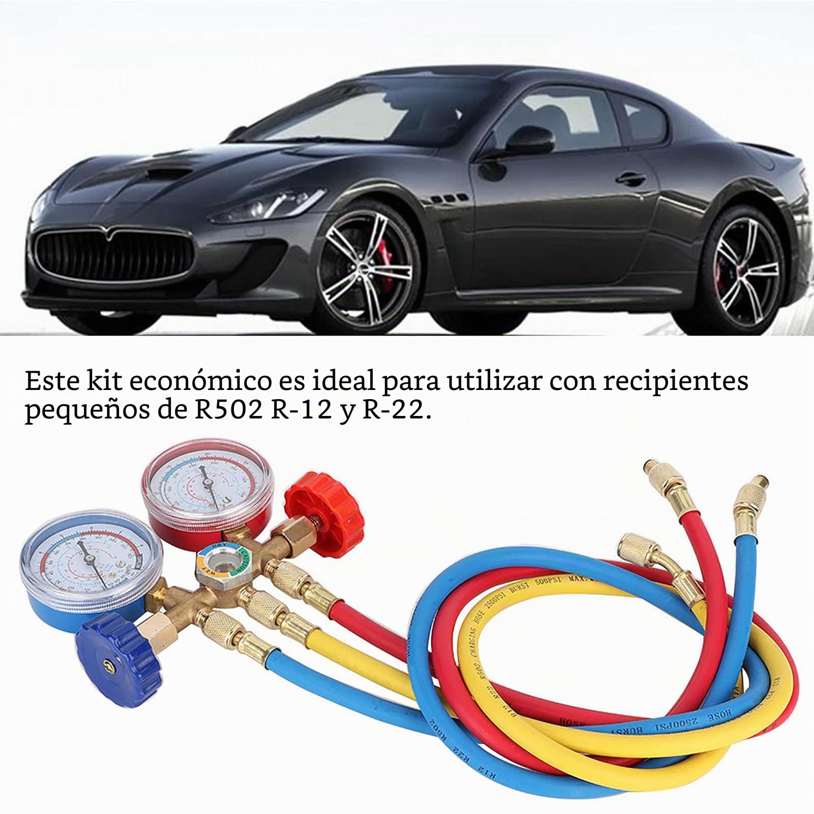 Bombas de Vacío para Aire Acondicionado Automotriz, Herramientas de Aire Acondicionado Refrigerante, Juego de Manómetro de Diagnóstico de CA con Kit de Manguera y Gancho