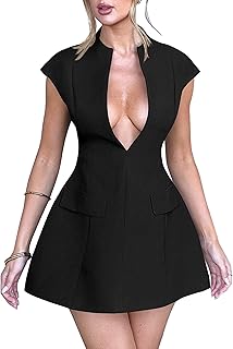Women's Sexy Deep V Neck Cap Sleeve A-line Mini Club Party Dress - Buy now