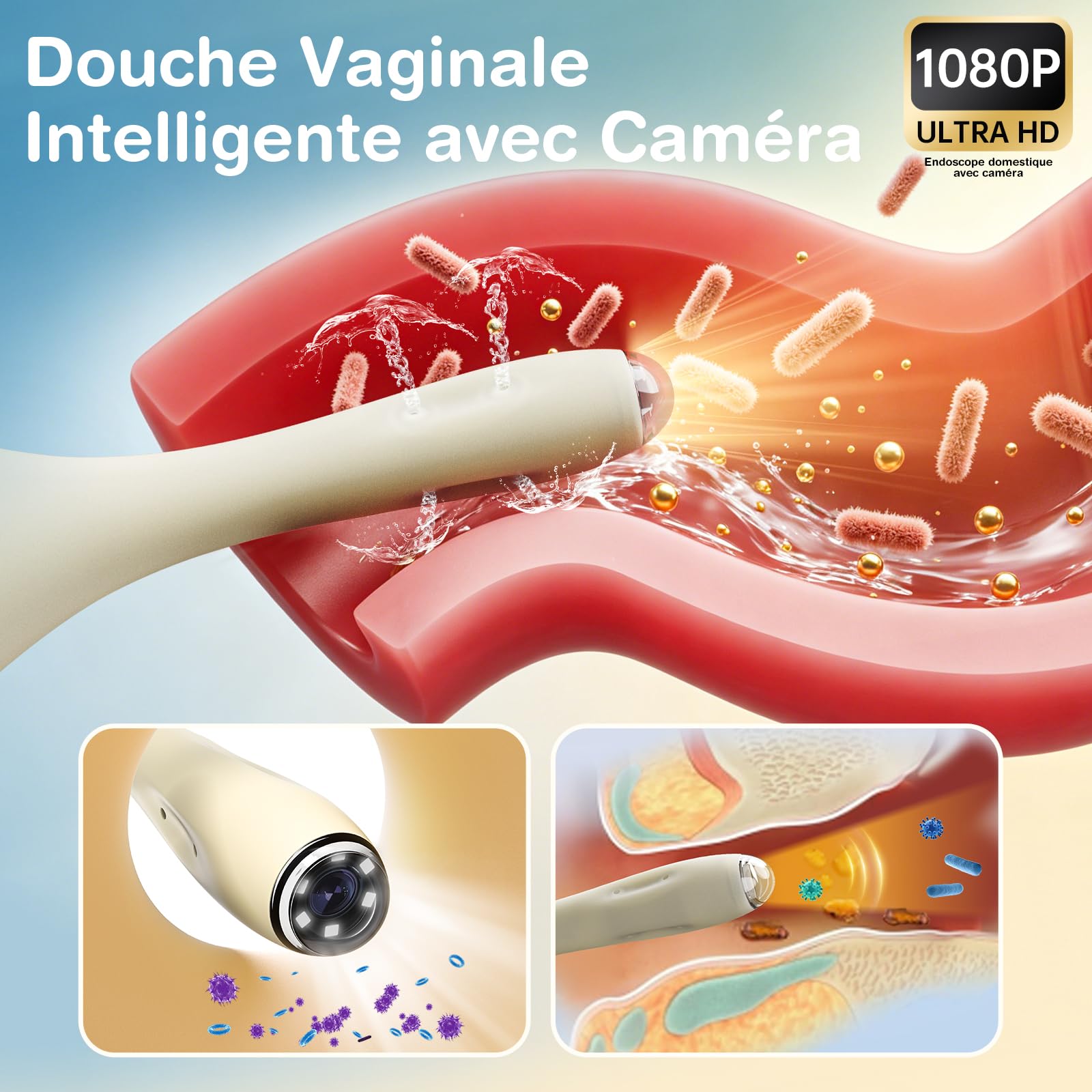 Douche Anale Poire à Lavement Automatique avec Caméra, 420ml Lavements électriques pour le Nettoyage du Côlon, Douches en Silicone Contrôle de APP Nettoyant