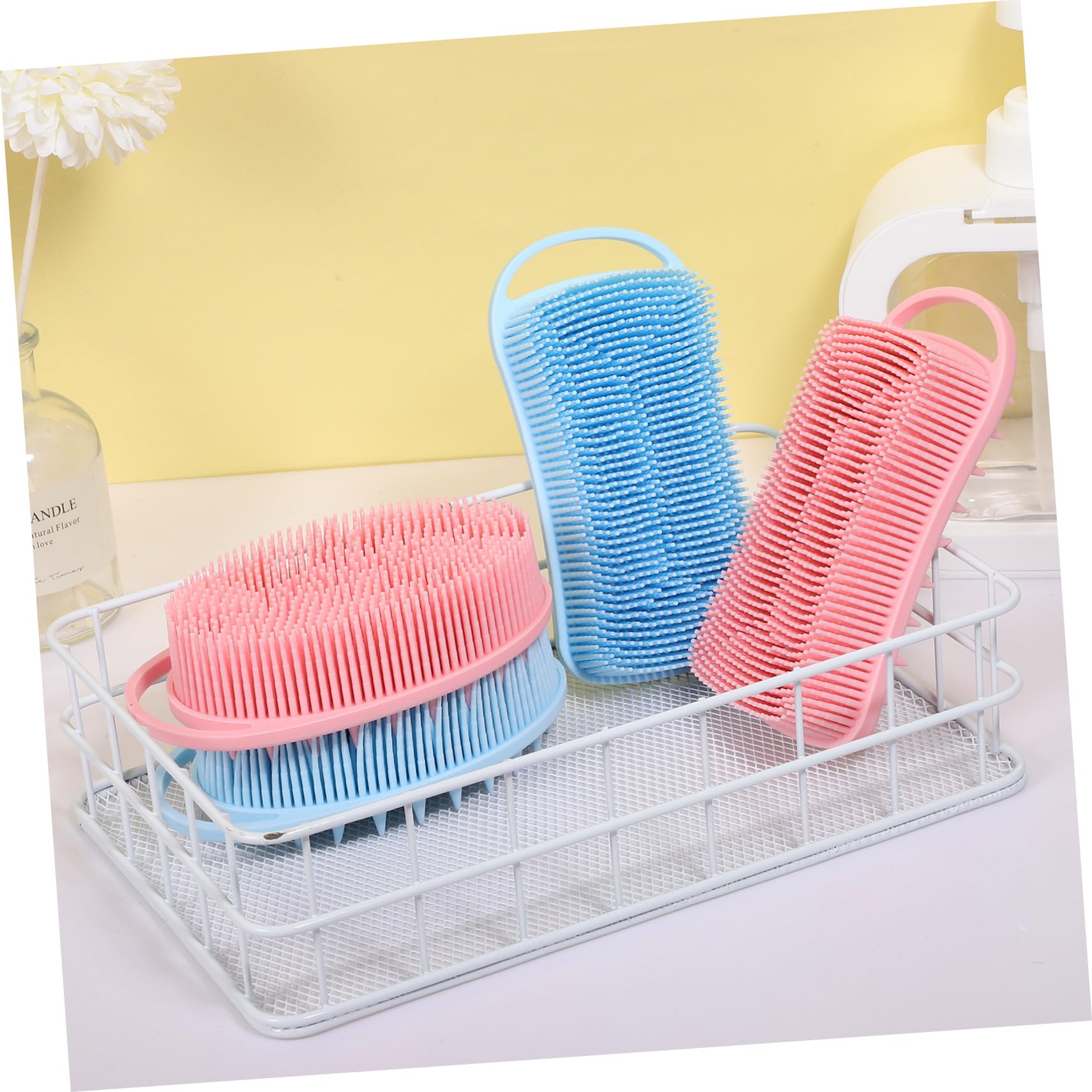 Ipetboom 4pezzi Spazzola per Corpo in Silicone Pulizia e Massaggio Scrub per Corpo Shampoo per Capelluto Setole Morbide e Dure Design Bifacciale Facile da Appendere e Riporre