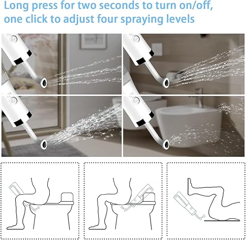 Miniatura 5 de Pulverizador de bidé portátil recargable, 4 opciones de presión para limpieza personal, bolsa de viaje incluida, esenciales para el cuidado