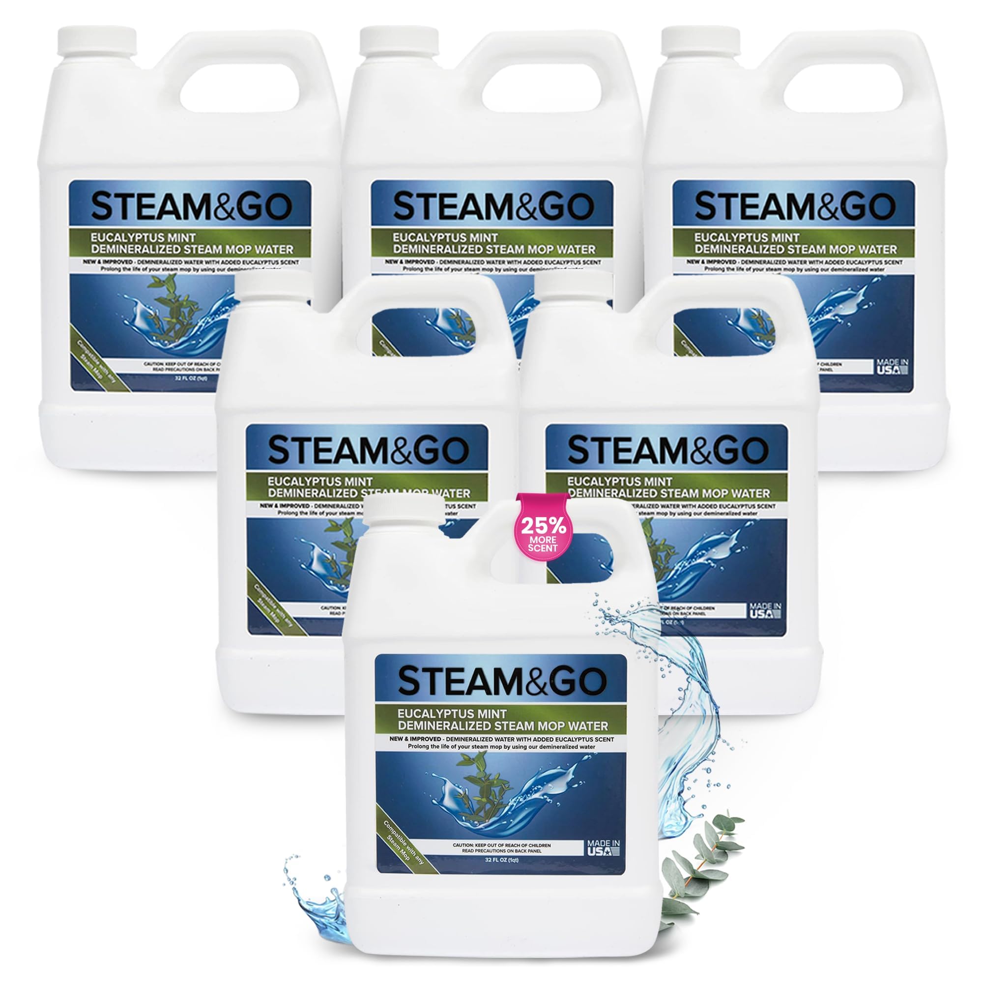 Steam & Go Agua desmineralizada para limpiador de vapor, líquido de limpieza de pisos sin PVC compatible con cualquier trapeador de vapor, limpiador multisuperficie listo para usar, aromatizado, menta