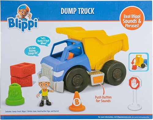 Miniatura 5 de Blippi Camión volcador - Divertido vehículo de rueda libre con 3 sonidos y frases de trabajadores de la construcción - Vehículos educativos para