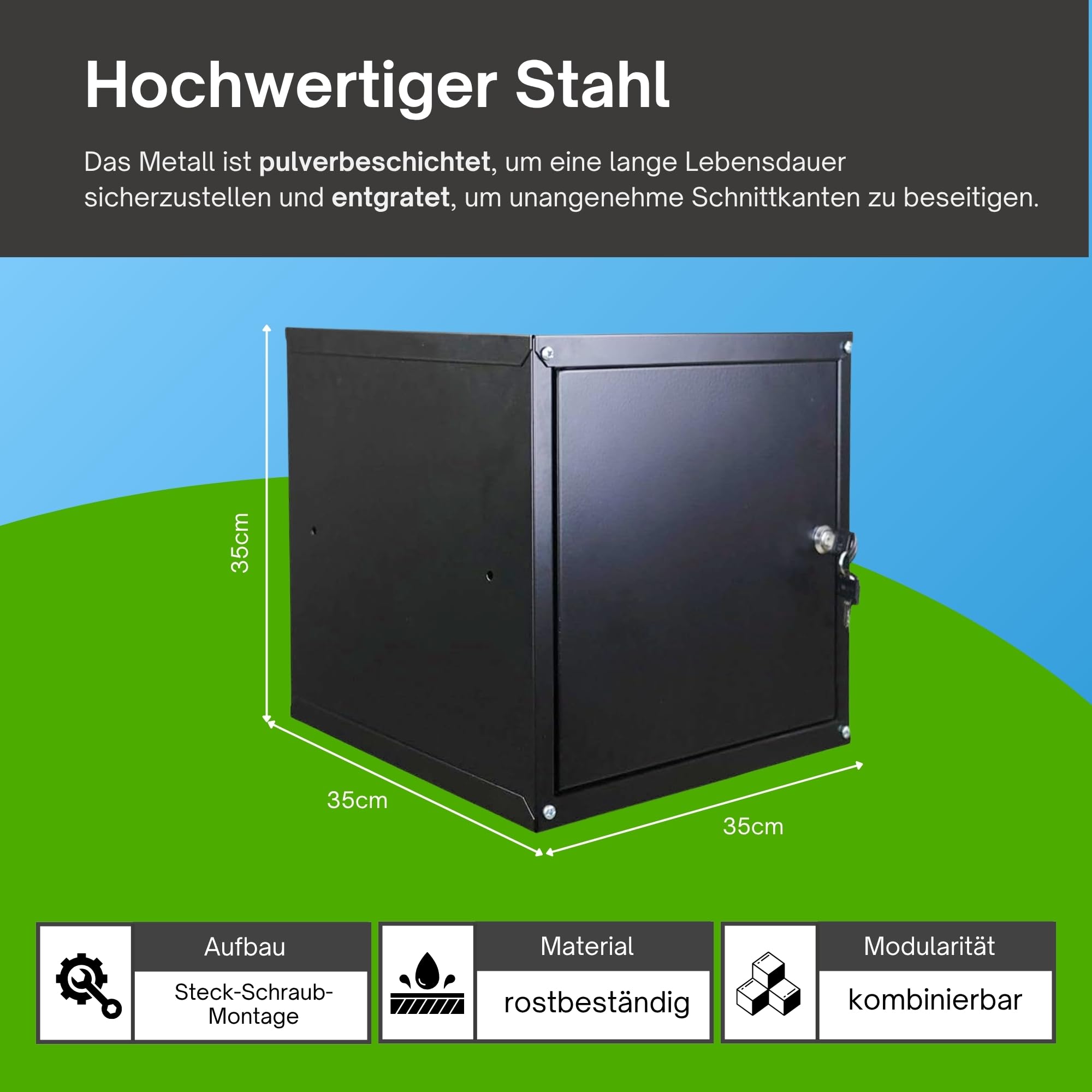 PROREGAL Casier métallique verrouillable Cubic 35x35x35cm Noir Armoire à casier métal