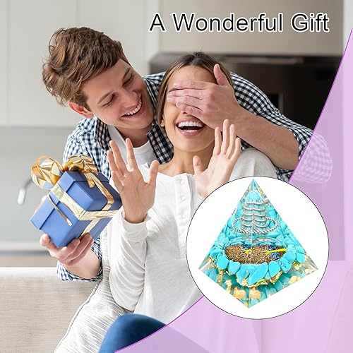 Miniatura 7 de Generador de energía de cristales de pirámide de cristal de orgonita, turquesa para atraer riqueza, éxito y prosperidad utilizado para meditación y