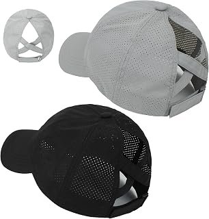 Women's Adjustable Criss Cross Ponytail Hat Baseball Cap Quick Drying Lightweight UV Protection for Outdoor Sports