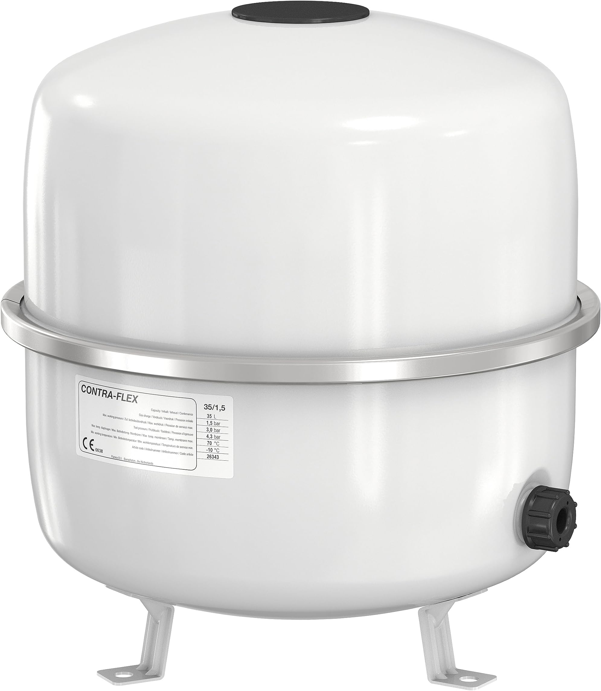 FlamcoWemefa 26333 Membrane Pressure Expansion Tank Contra-Flex 35, 1.5 bar, Conforms to DIN 4751-2, White