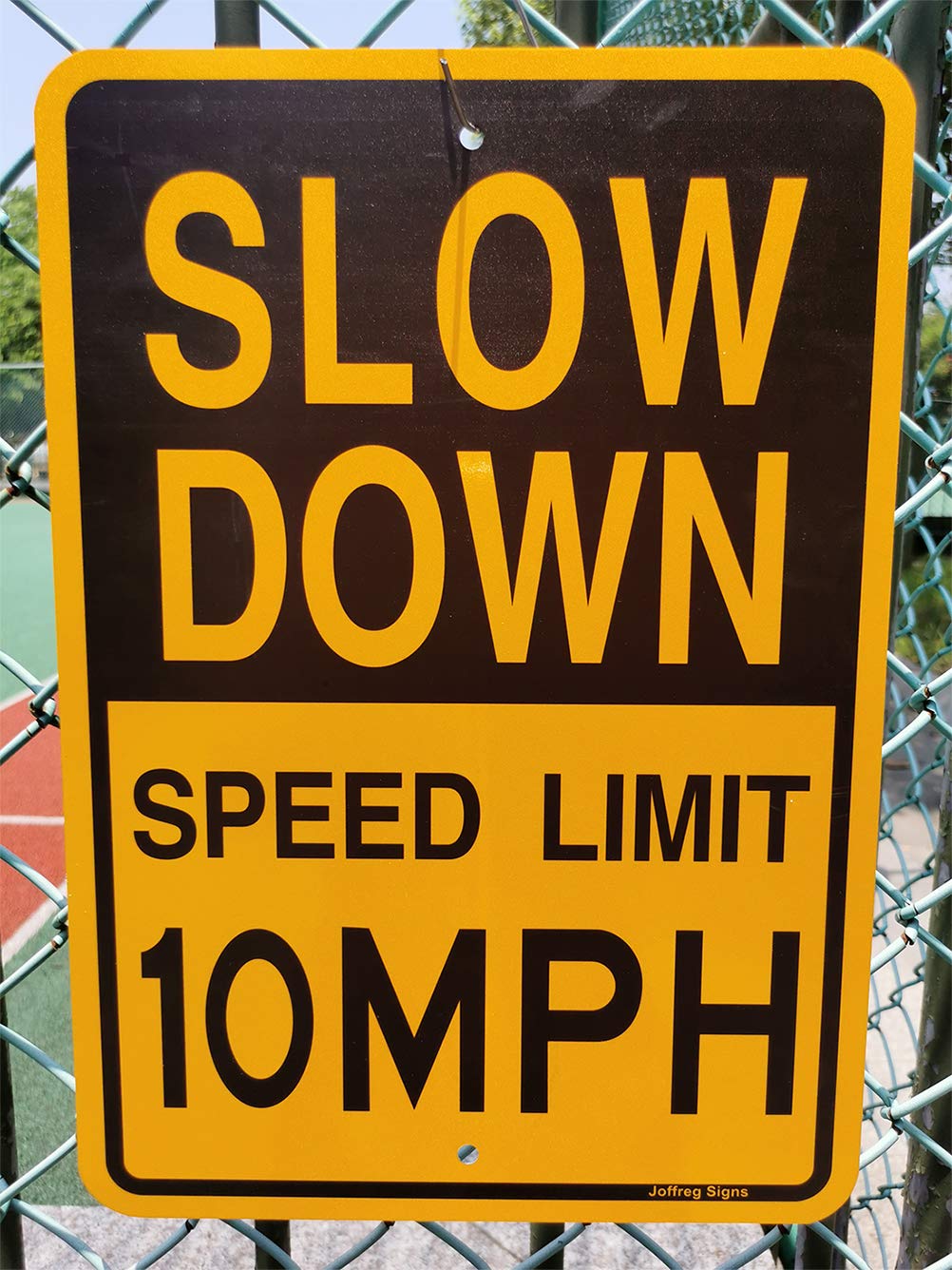Joffreg Slow Down Speed Limit 10 MPH, 17 x 12 pulgadas, aluminio reflectante