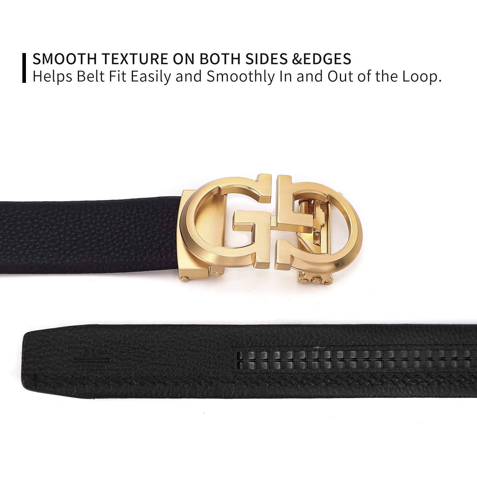 ARIMIA Fashion Diamond Men Real Leather Ratchet Belt Black Adjustable Length Full Grain Soft Genuine Cowhide Strap 1.5 Inch Wide (Gold Black G1, Adjustable from 26