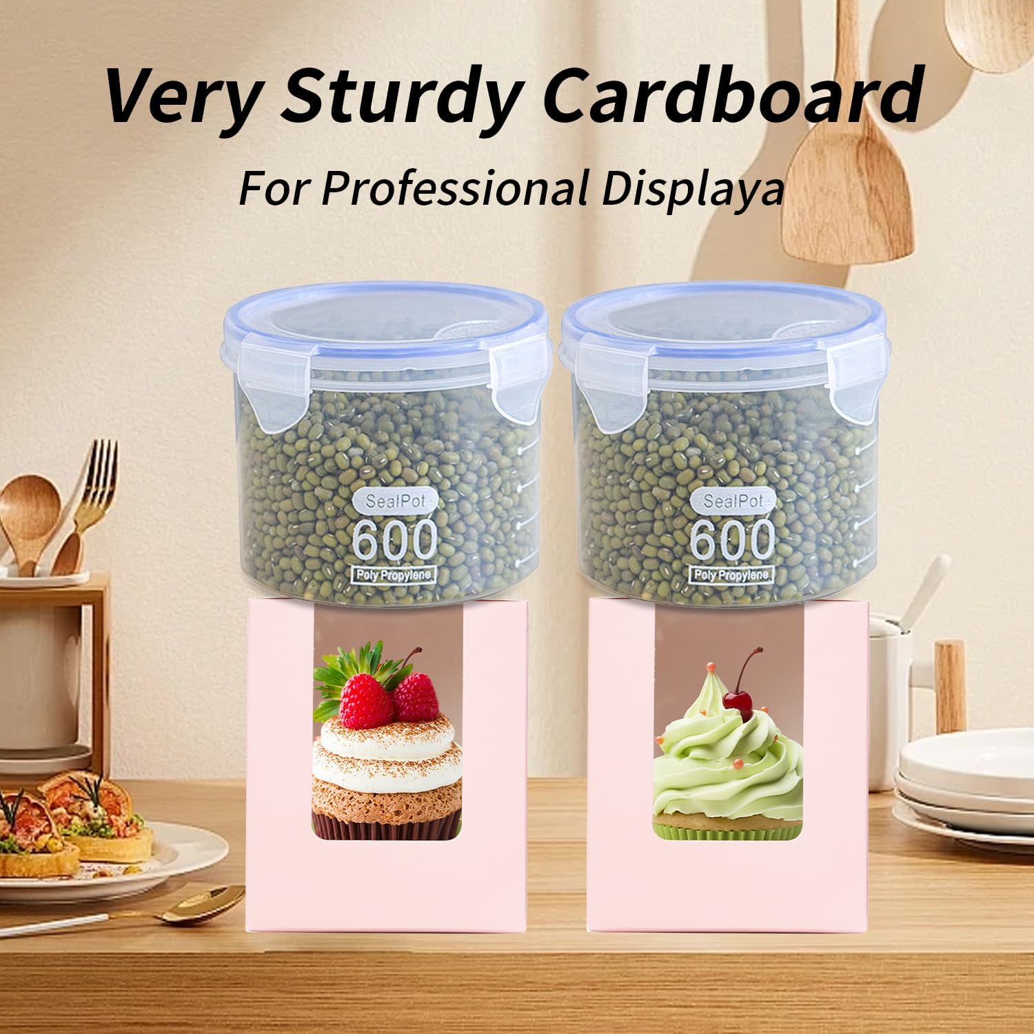 JCD Cupcake Boxes Carriers, 120pcs Pink Single Individual Cupcakes Box Holders Containers,3.7 * 3.7 * 4.3inch Cupcake Container Pastry with Insert and window(Pink, 120pcs)