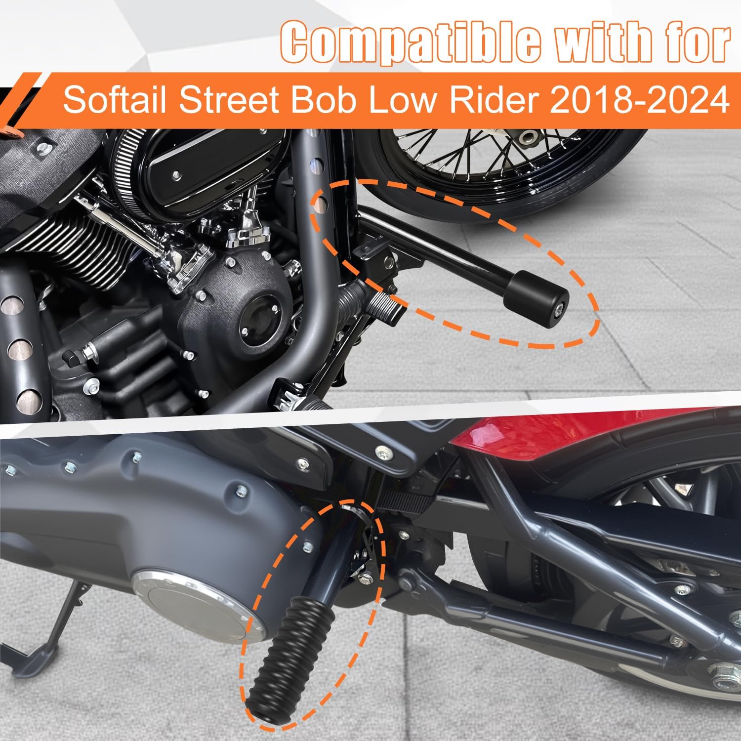 AUFER Front Highway Engine Guard Crash Bar Support Portection with Footpegs Foot Rest Pedal Compatible with for Softail Street Bob FXBB Low Rider FXLR 2018-2024 Nerf Bars Crash Bar Frame