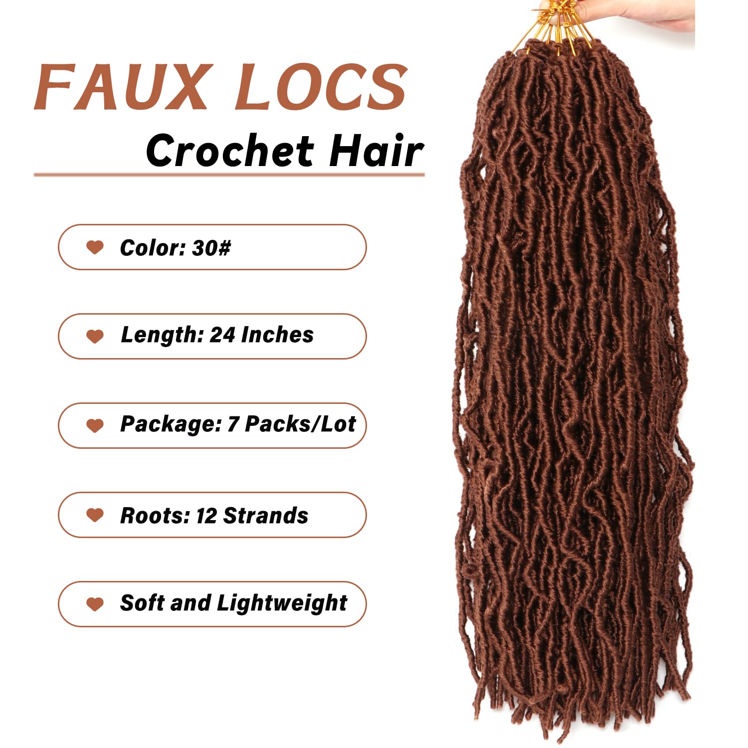 8 Packs Faux Locs Crochet Hair Extensions for Black Women Soft Locs Crochet Braids Hair Extensions (#30, 24Inch (Pack of 8)) - Image 4