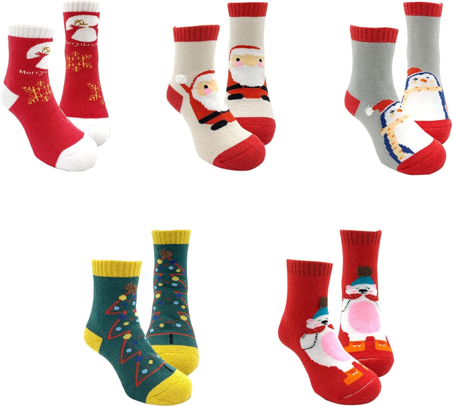 Gwenvenni 5 Pairs Children's Winter Warm Thick Christmas Crew Socks Kids Boys Girls Thermal Socks