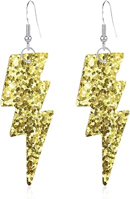 Anmpab PU Leather 80s Sequin Earrings Lightning Bolt Drop for Women Halloween Retro Earrings Light Weight