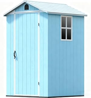 Patiowell 4 x 6 Resin Storage Shed, Blue Outdoor Plastic Garden Shed with Lockable Door & Window, Easy Assembly Tool Shed for Backyard