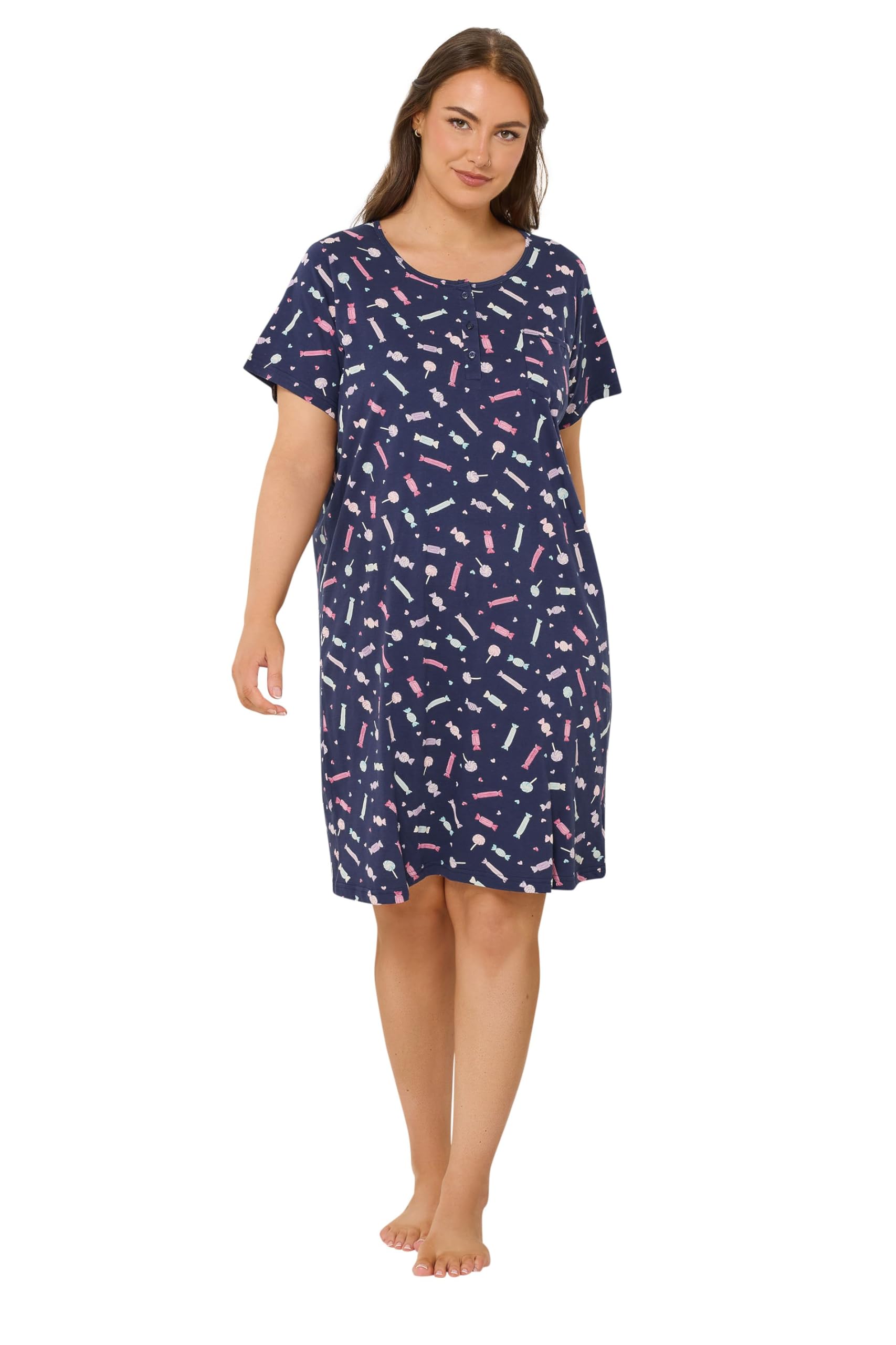 Yours Women's Dark Navy Sweet Print Placket Nightdress In Size 34-36