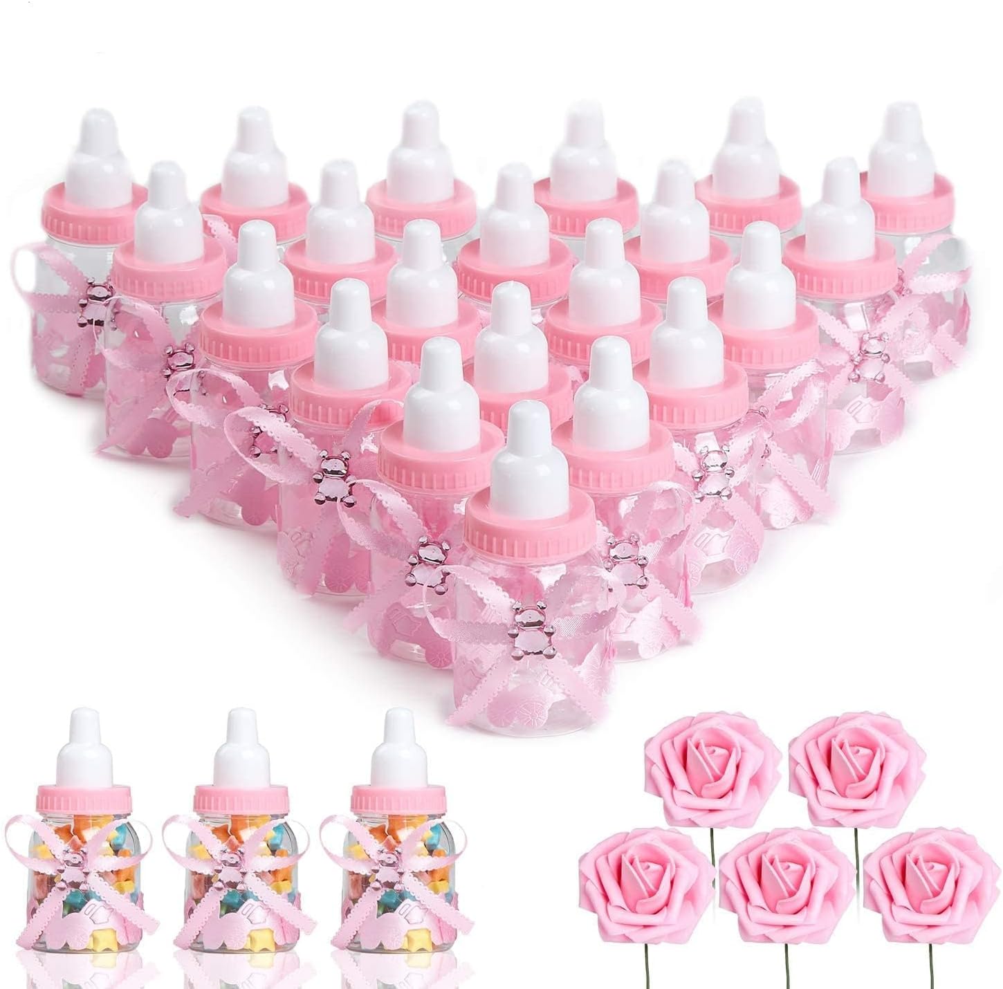 24 PCS Baby Shower Candy Bottles, Pink Candy Bottles for Party Supplies