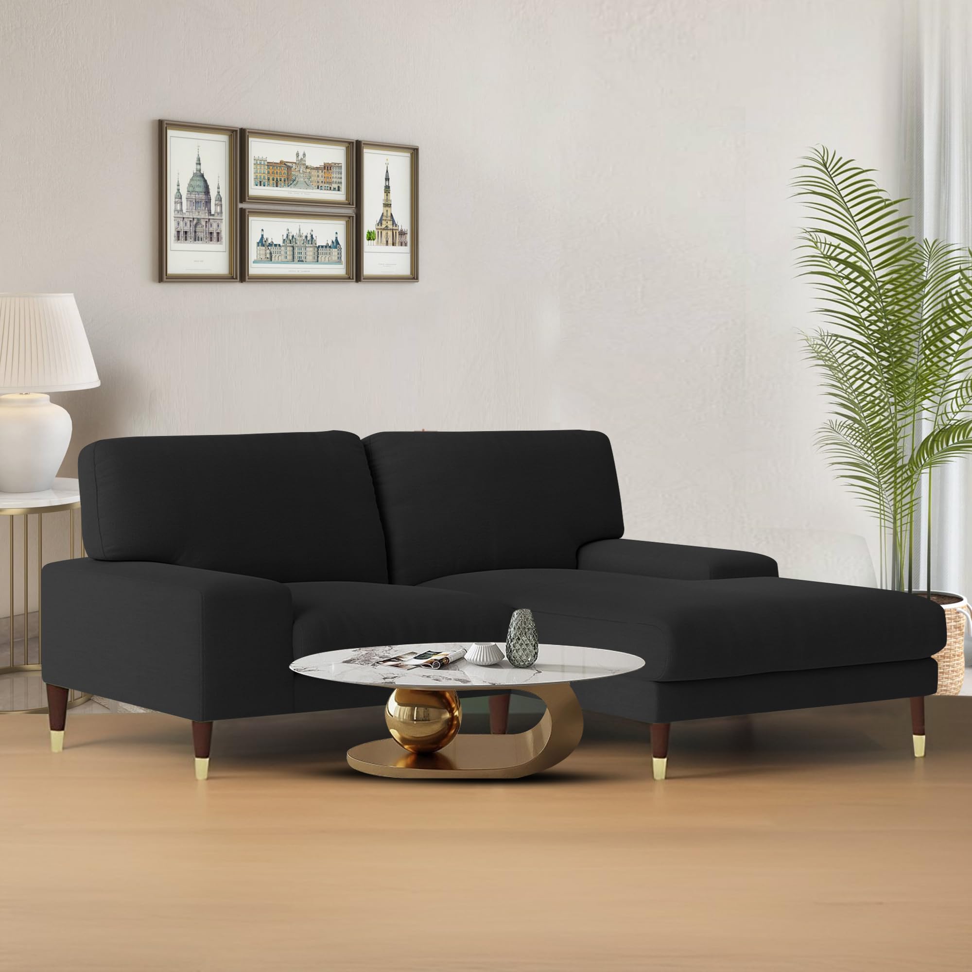 Casaliving Latieo RHS 2 Seater Lounger L Shape Sofa Set for Living Room (Black) Premium Fabric Sofa-image-11