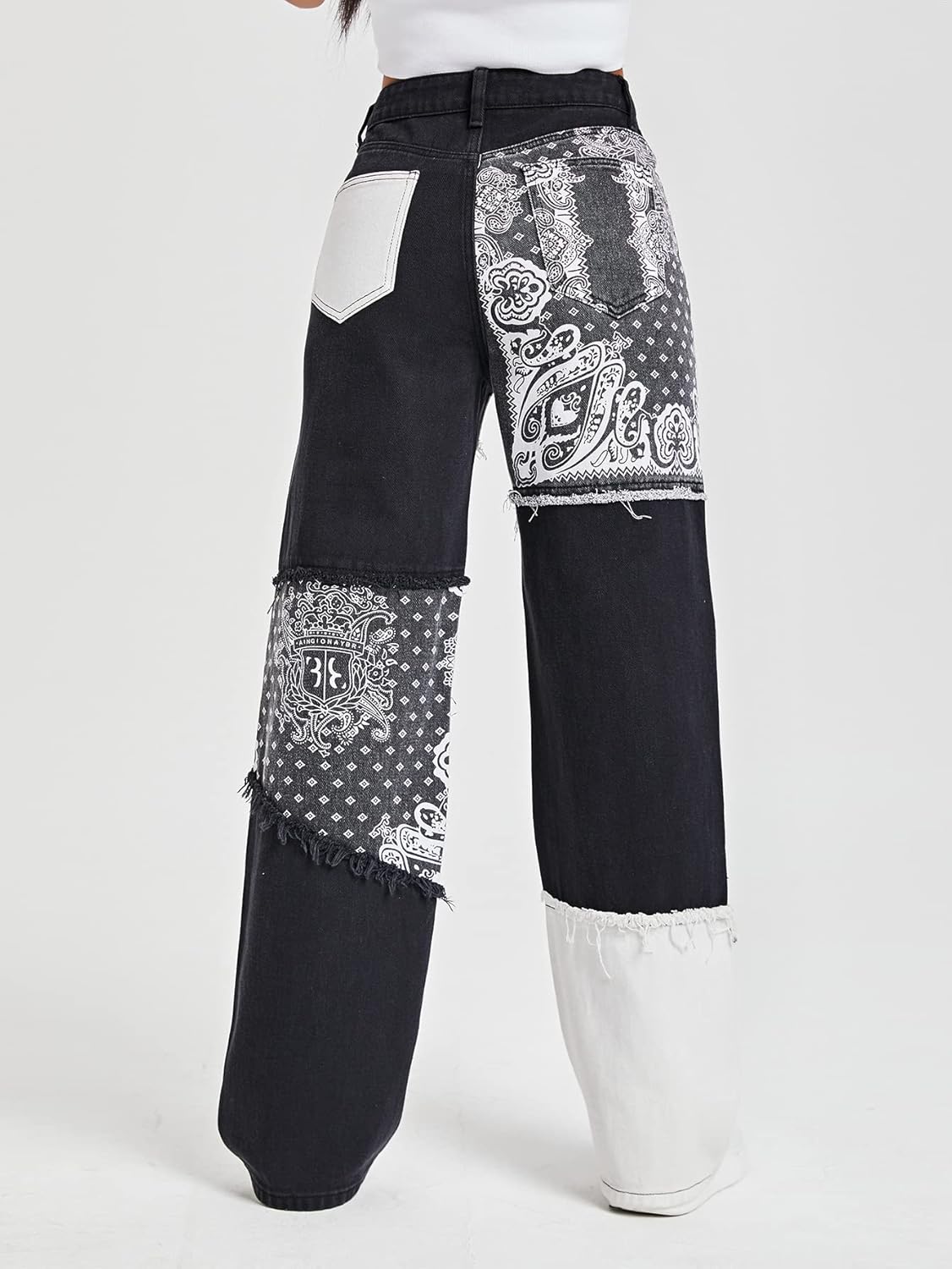 WDIRARA Women's Cow Print Ripped Jeans High Waisted Button Skinny Denim Pants - Image 4