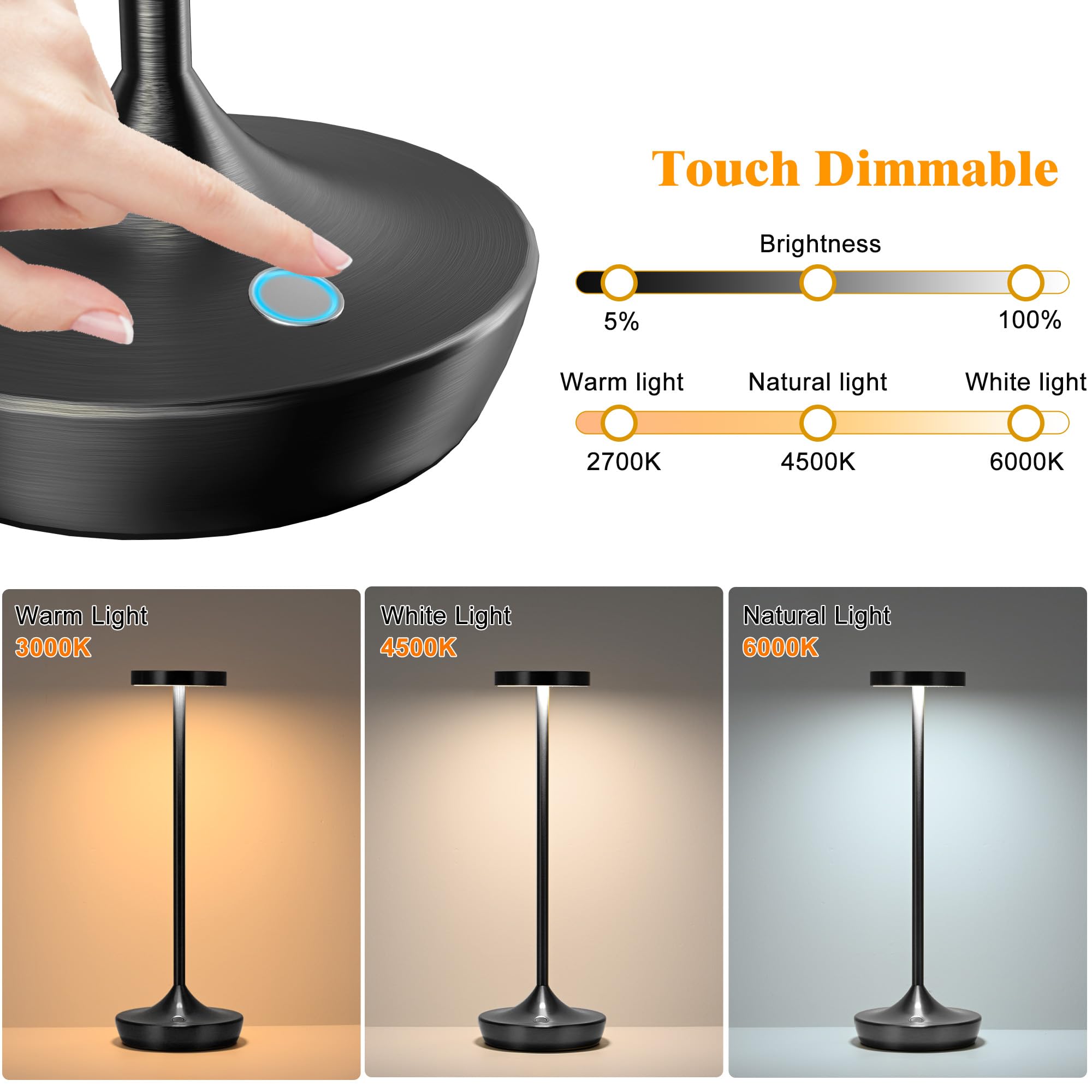 Lampada Da Tavolo LED Ricaricabile 6000mAh | 3 Luci Regolabili | USB-C | Interno/Esterno | IP54 - Foto 6