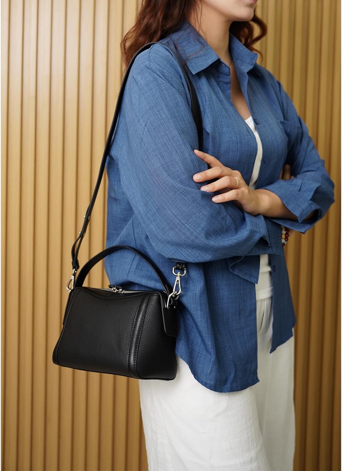 Genuine Leather Purse for Women with Top Handle, Leather Satchel purse Crossbody Bags Handbag with Adjustable Strap