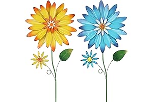 YEAHOME Outdoor Spring Decorations for Porch - 35.4" Set of 2 Metal Flowers Decorative Stakes