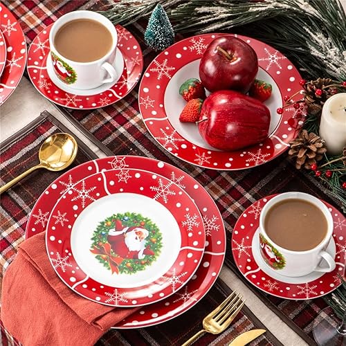 Miniatura 5 de HNKDD - Juego de vajilla de porcelana de 3060 piezas con patrón de Navidad con platillo de taza sopa de postre juego de vajilla color negro tamaño