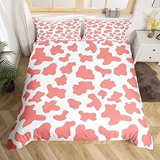 Erosebridal Peach Red Cow Print Bedding Twin,Cow Print Bed Set Cow Duvet Cover Cow Comforter Cover Cowhide Bulls Room Decor for Boys Cow Print Room Decor for Teen Girls,White