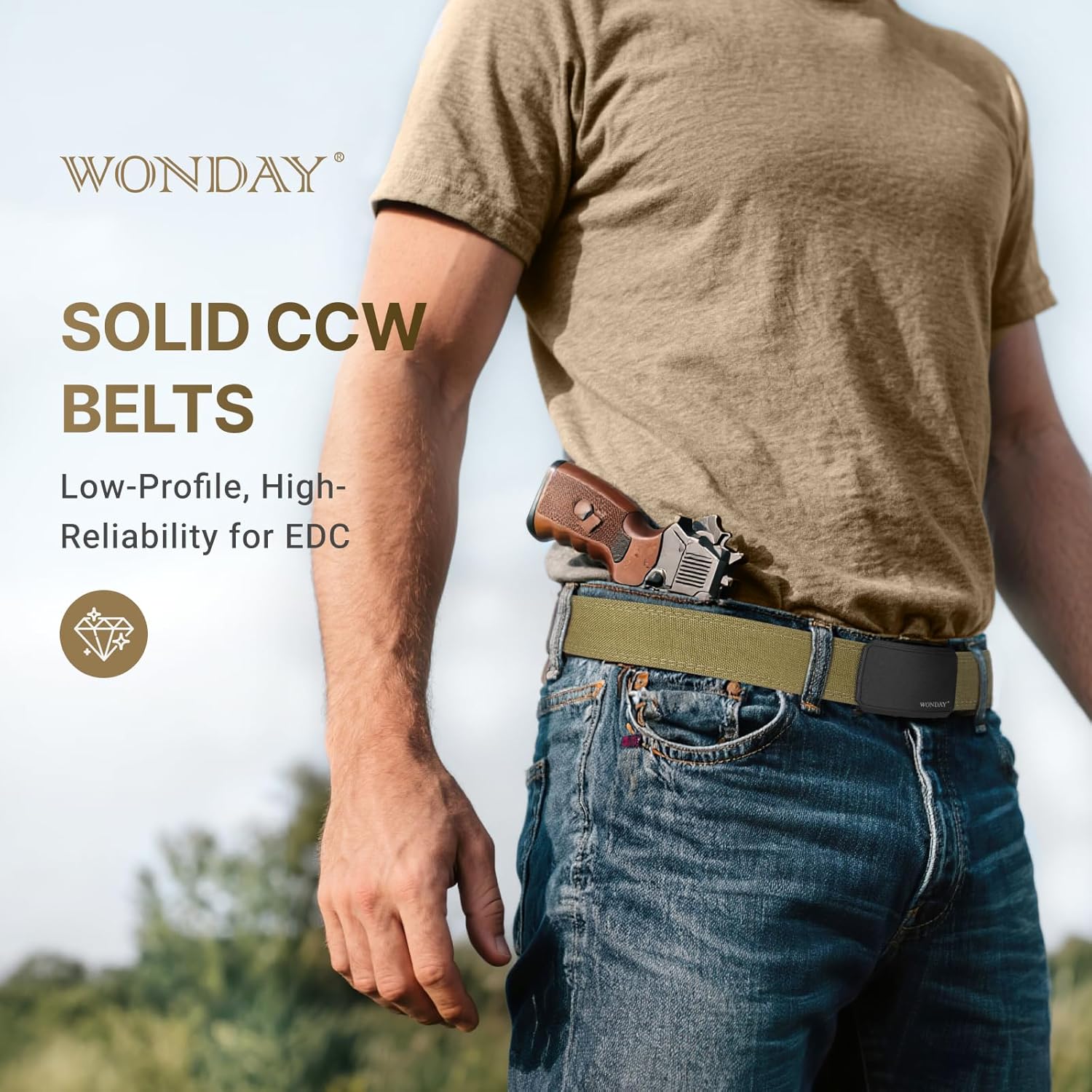 WONDAY Tactical Gun Belt Patented Ratchet CCW Rigid Men EDC Stiff Heavy Duty Work 1.5" Battle Concealed Carry Nylon Belts - Image 3